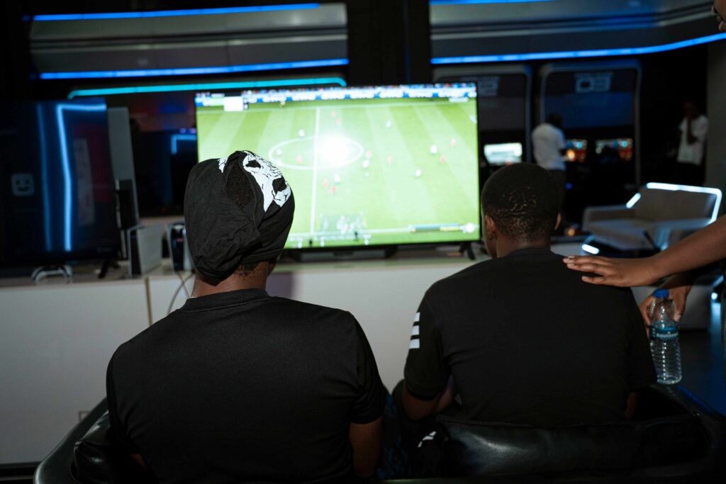 Gamers playing a video game