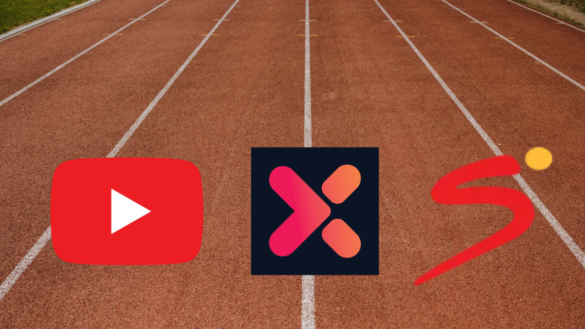 YouTube, Showmax, and SuperSport logos on a race track